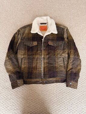 Levi's Brown Plaid Sherpa-Collar Trucker Jacket